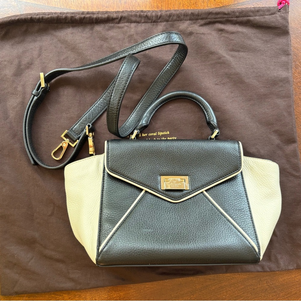 Kate Spade Black and Cream Pebbled Leather Envelope Front Handbag